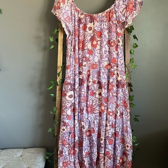 Knox Rose Tiered Scoop Neck Puff Sleeve Midi Dress M Prairie Cottage Core NWT - Picture 4 of 7